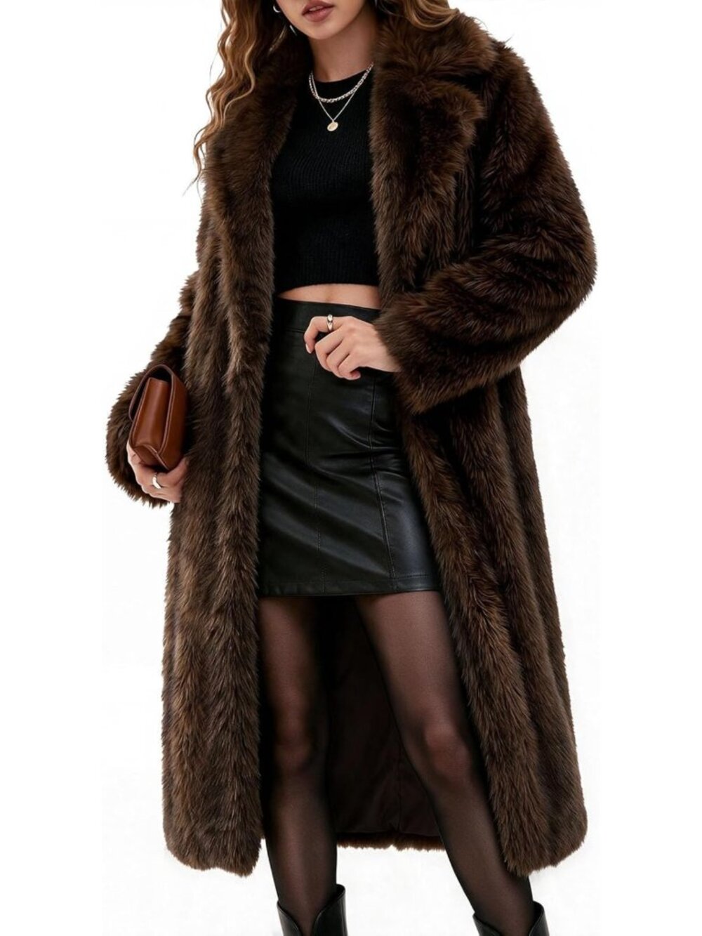 Cozy Women's Long Faux Fur Coat | Fluffy Plush Winter Jacket for Cold Weather